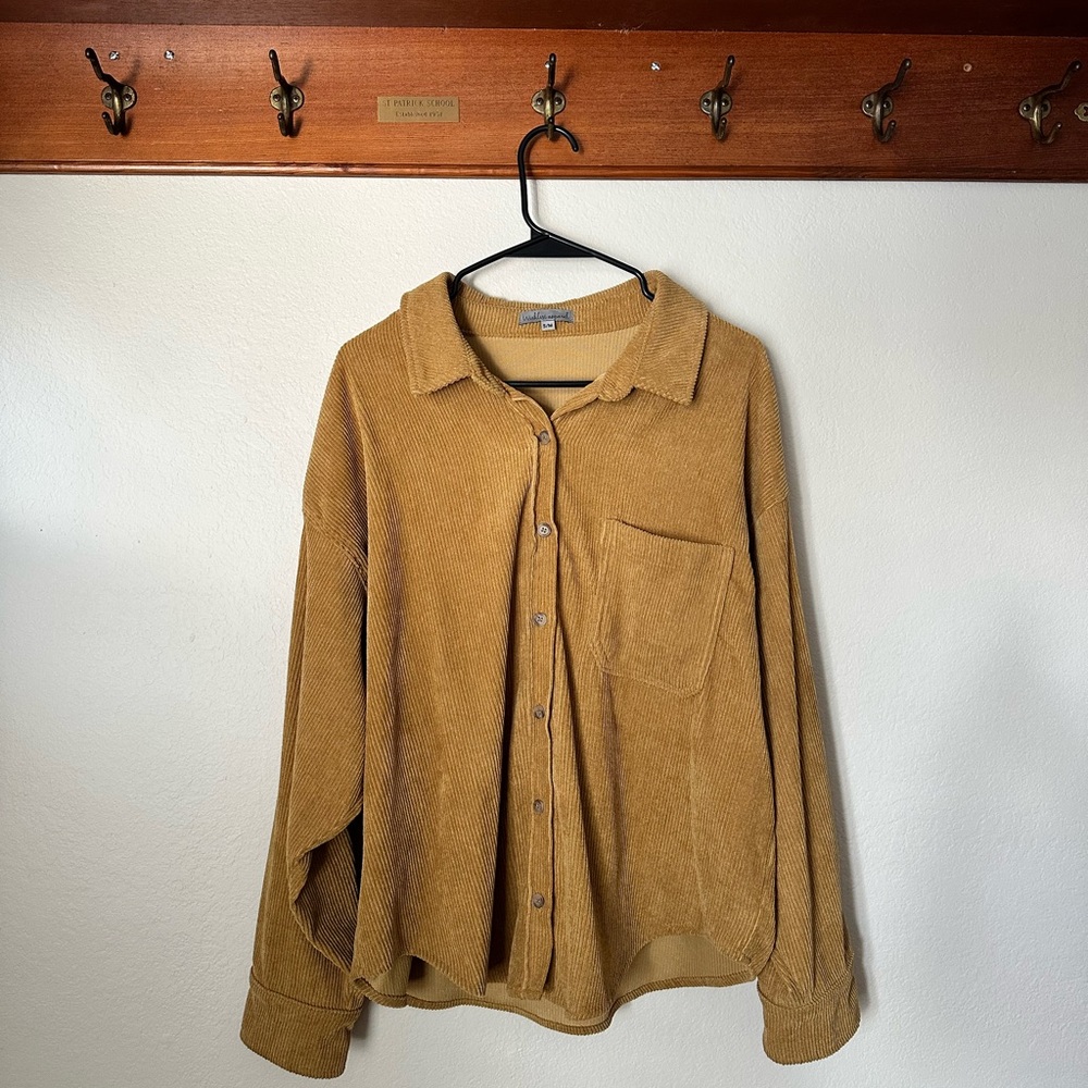 Women’s Batwing Corduroy Button-Up Shirt in Mustard